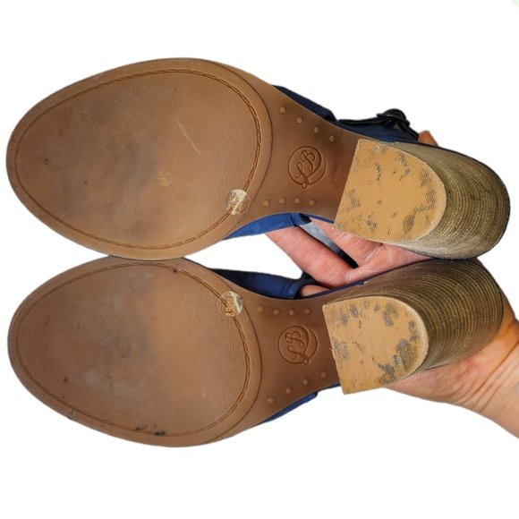 Lucky Brand Blue Peep Toe Block Stacked Ankle Heel Booties Shoes Sandals 8.5 - Picture 7 of 8